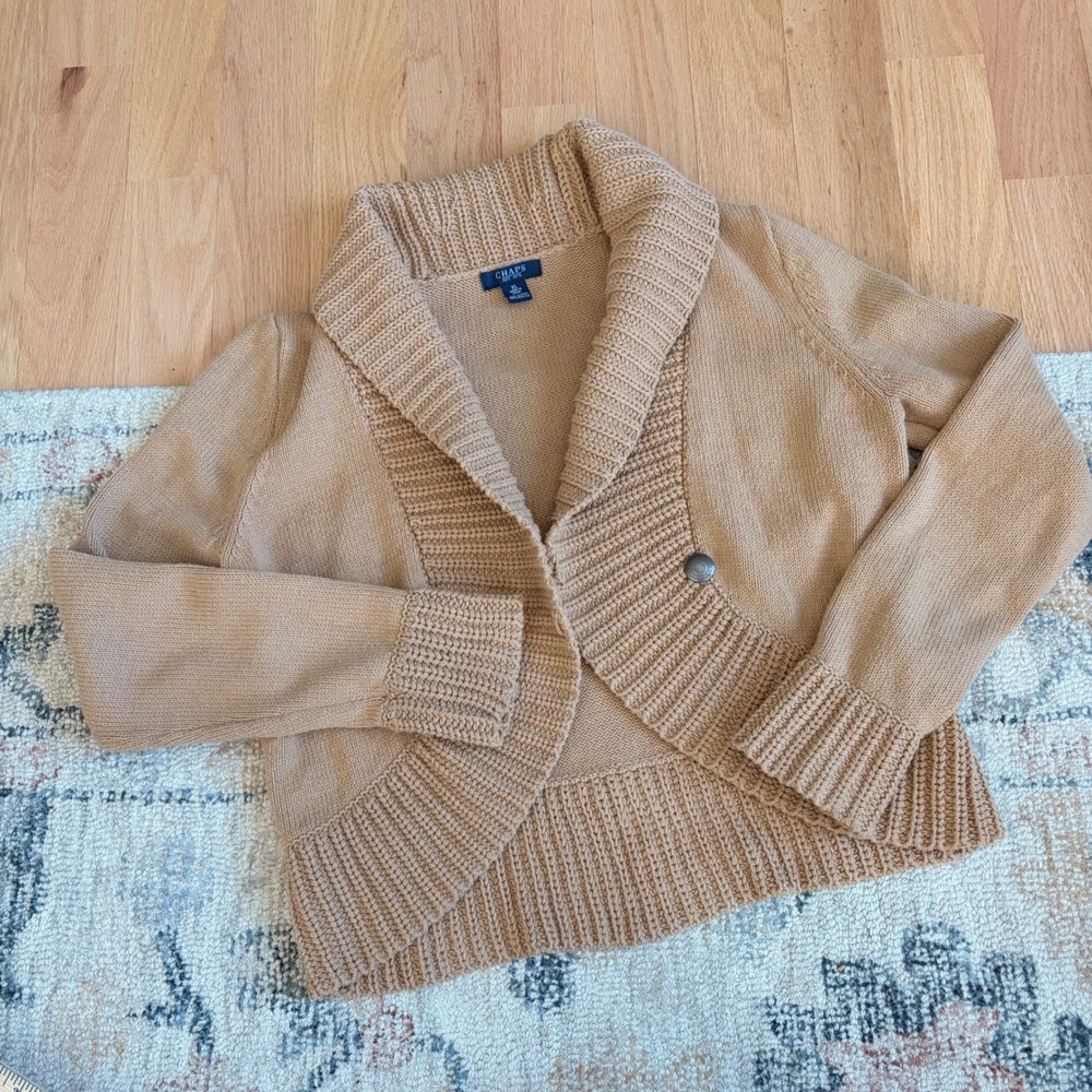 Chaps‎ Camel Button Cardigan Sweater Womens XL Equestrian Preppy Old Money